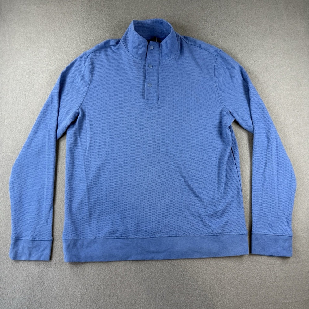 Jos A Bank Traveler Tech Mens L Pullover Blue 1/4 Zip Snap Slim Fit Cotton Blend